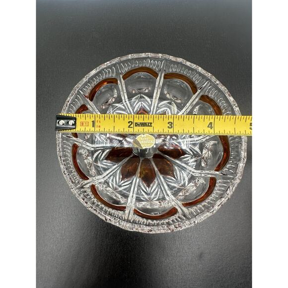 Amber Crystal Dish Echt Bleikristall Gepresst Rare Find Lead - Picture 3 of 8